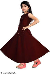 Maroon polyester ethnic gowns for girls, solid pattern, sizes 5-6, 6-7, 7-8, 8-9 years, Indian origin